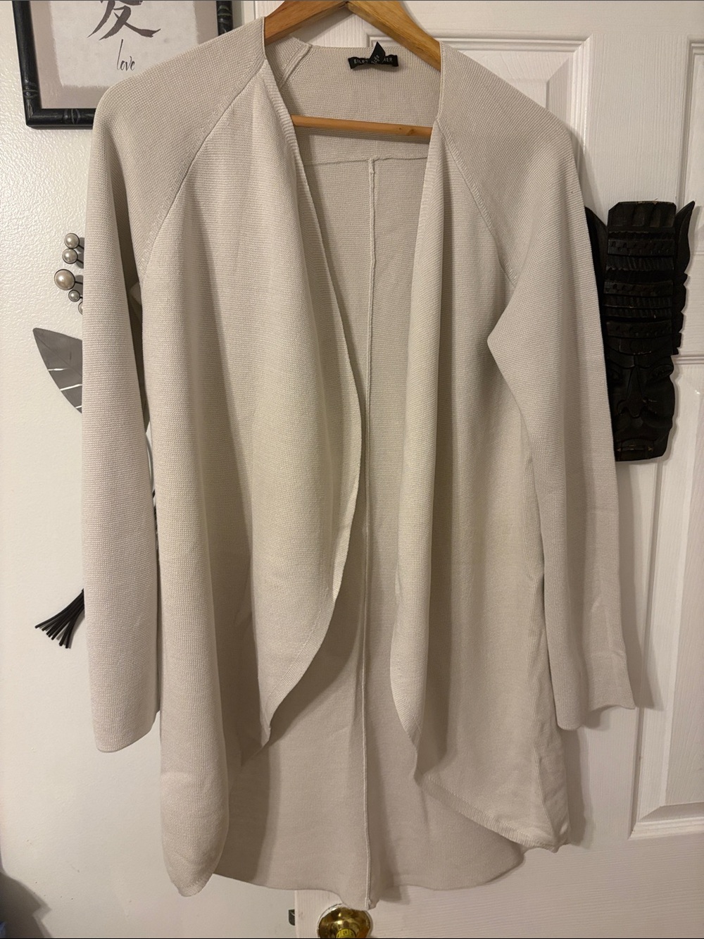Eileen Fisher Open-Front Draped Cardigan in Light Cream